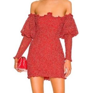 For Love & Lemons Red Clarisse Off The Shoulder Dress sz Small NWT